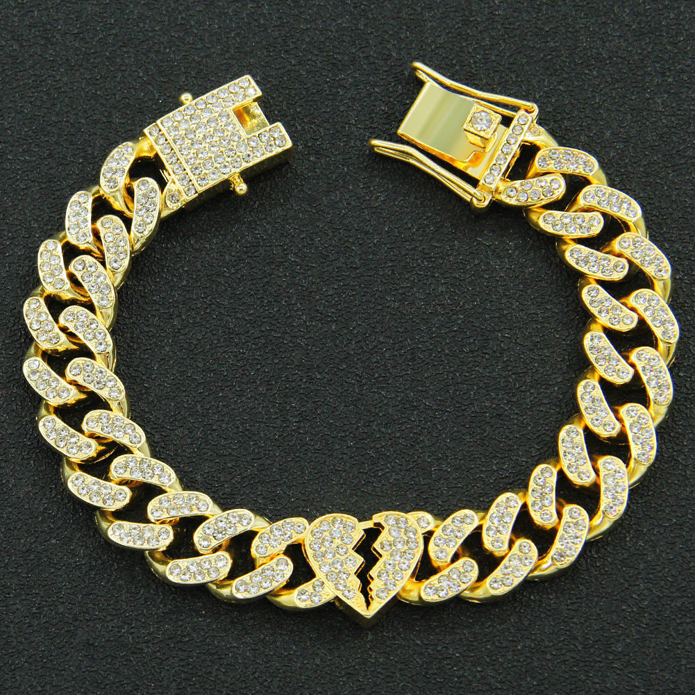 Diamond Broken Heart Cuban Link Chain Necklace & Bracelet