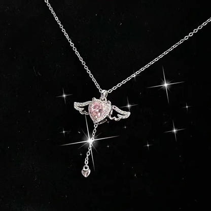 Moving Cupid Heart Angel Wings Necklace