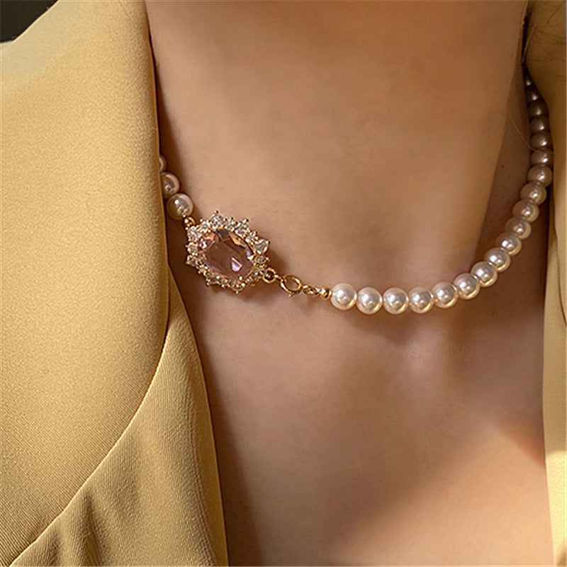 Pearl Zircon Pendant Necklace for Women