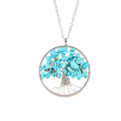 Tree of Life Crystal Gravel Pendant Necklace