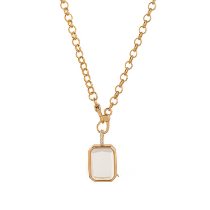 Gold necklace with a pendant on a white background