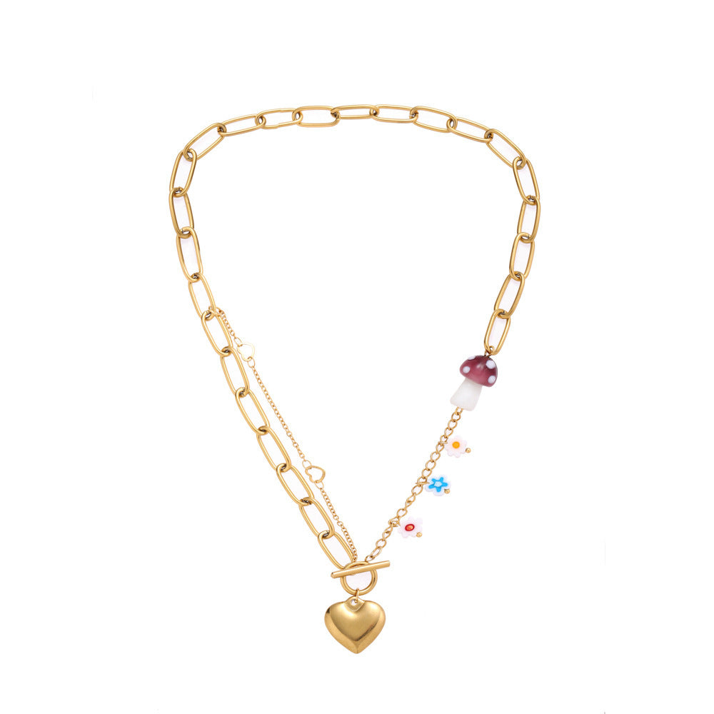 Small Flower & Mushroom Pendant with OT Buckle Necklace