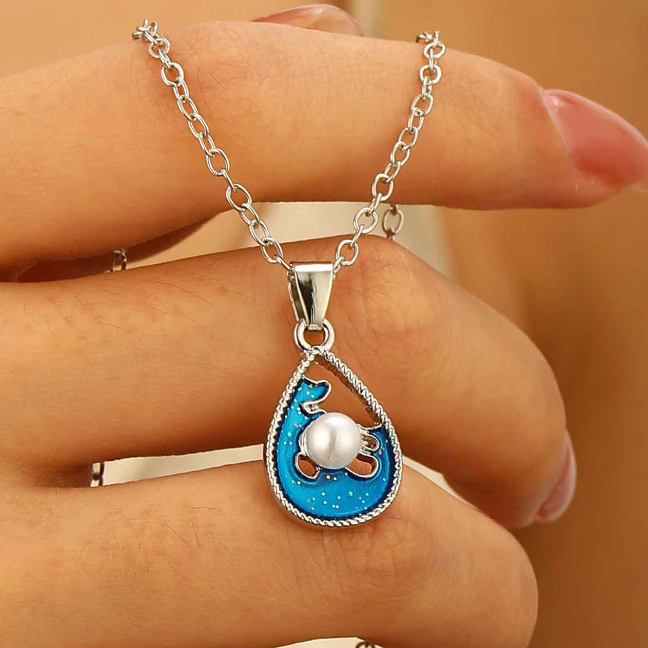 Blue Sun Water Drop Pendant Necklace For Women