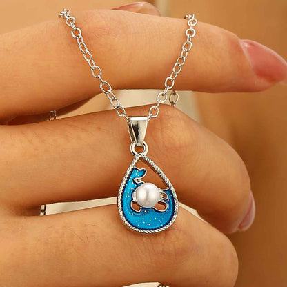 Blue Sun Water Drop Pendant Necklace For Women