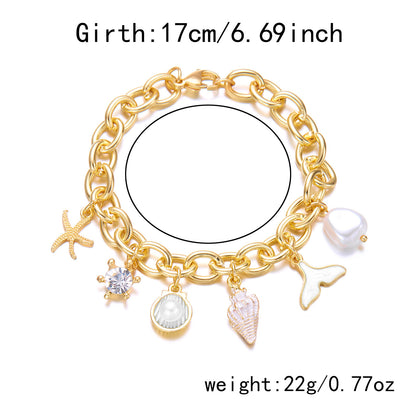 Starfish Pearl Shell Fishtail Multi-Pendant Necklace & Bracelet Set