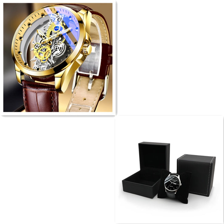 Gold Skeleton Automatic Quartz Watch with Luminous Effect