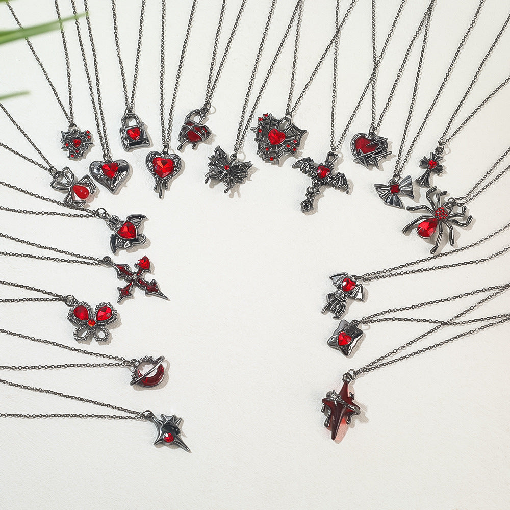 Gothic Spider, Bat, Cross, Skull, and Heart Pendant Necklaces