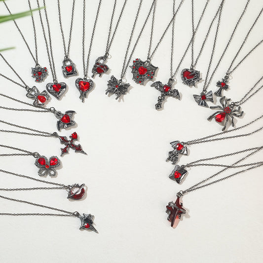 Gothic Spider, Bat, Cross, Skull, and Heart Pendant Necklaces