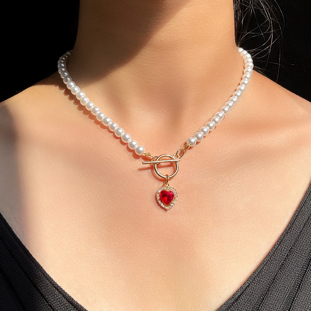 Heart Pearl Crystal Pendant Necklace