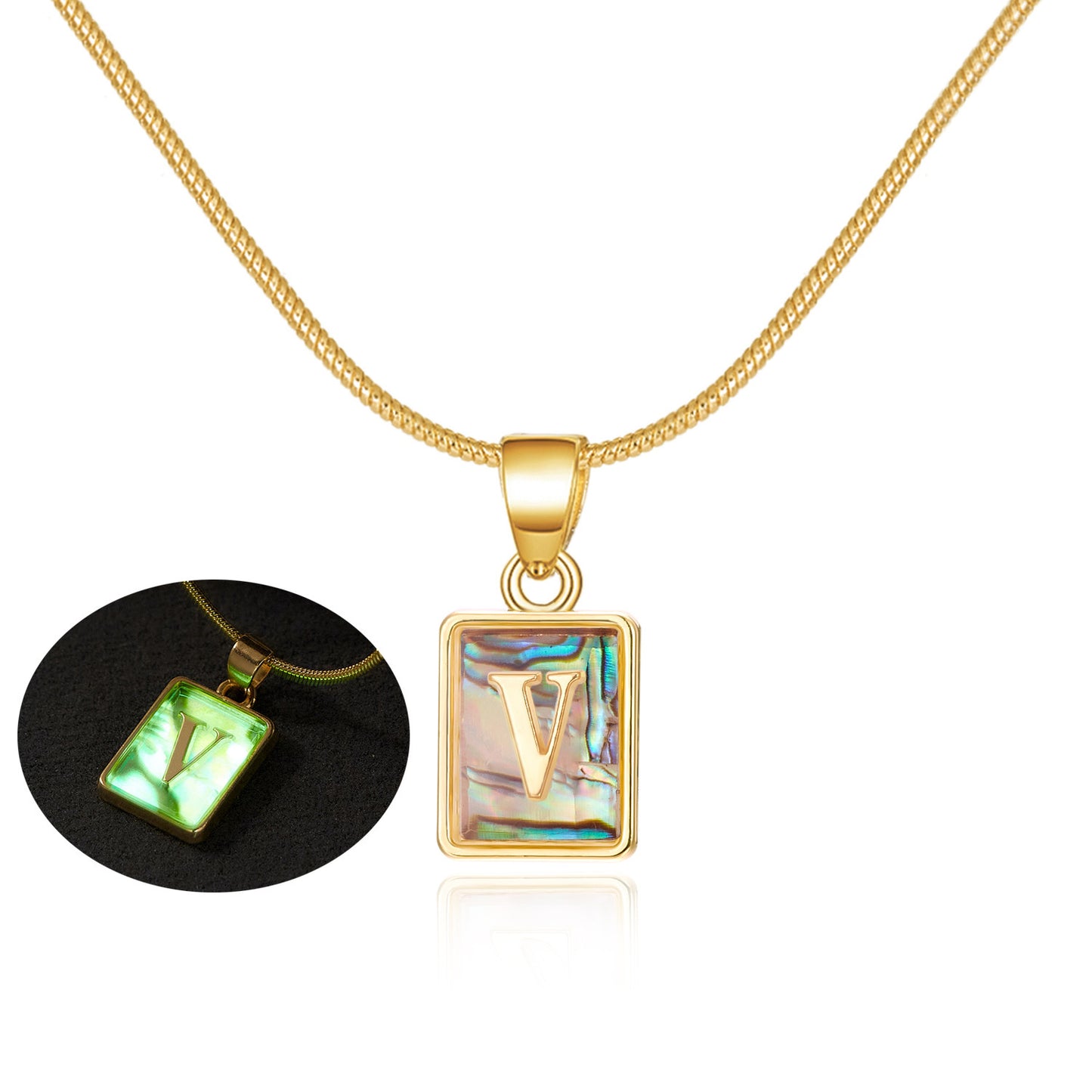 Luminous Pendant 26 Letter Square Necklace