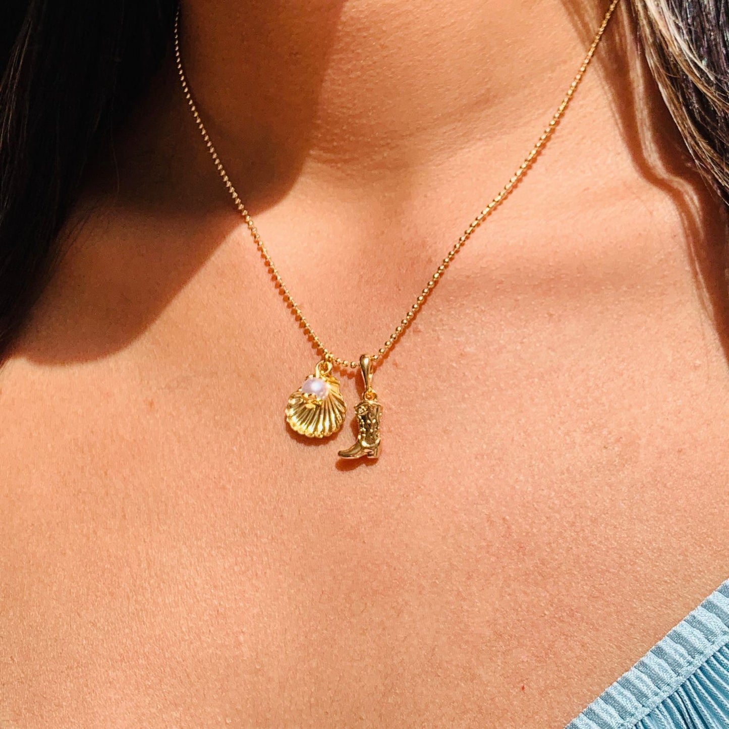 Cowboy Boot & Pearl Pendant Necklace