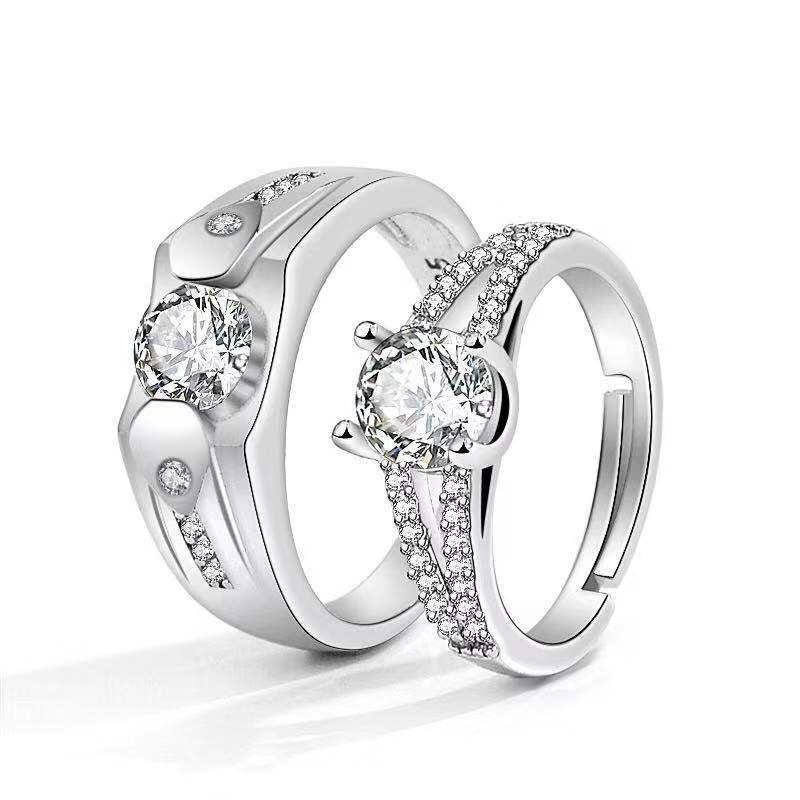 Moissanite Engagement Couple Rings