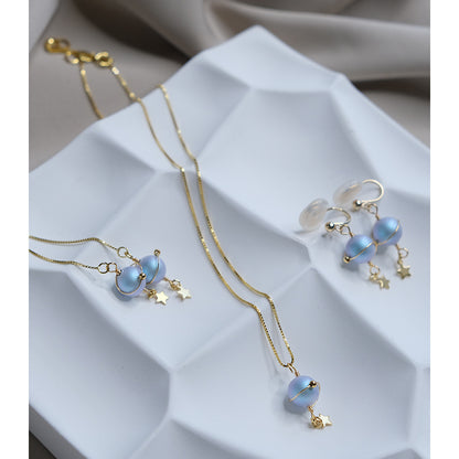 Misty Blue Pearl Planet Necklace – 925 Silver