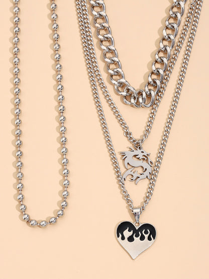 Multi-Layer Love Dragon Heart Pendant Necklace