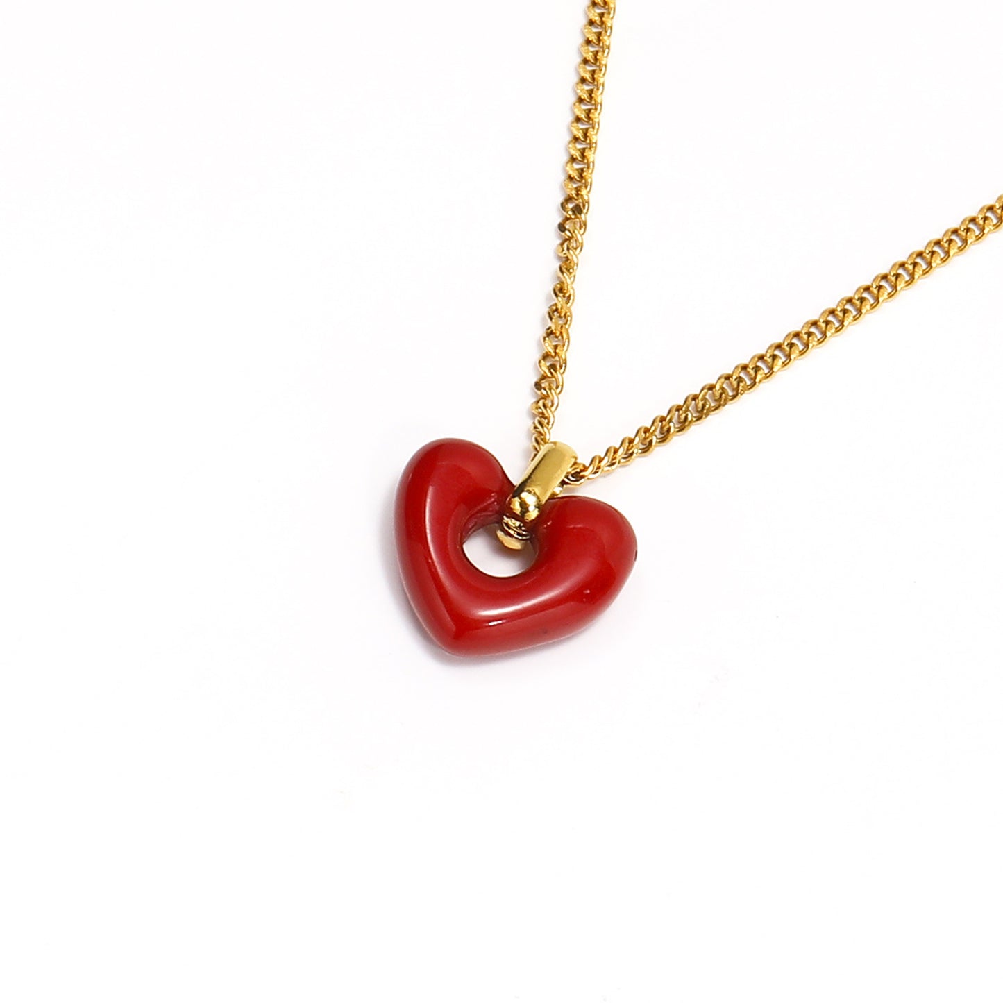 Heart-Shaped Red Agate Pendant Necklace