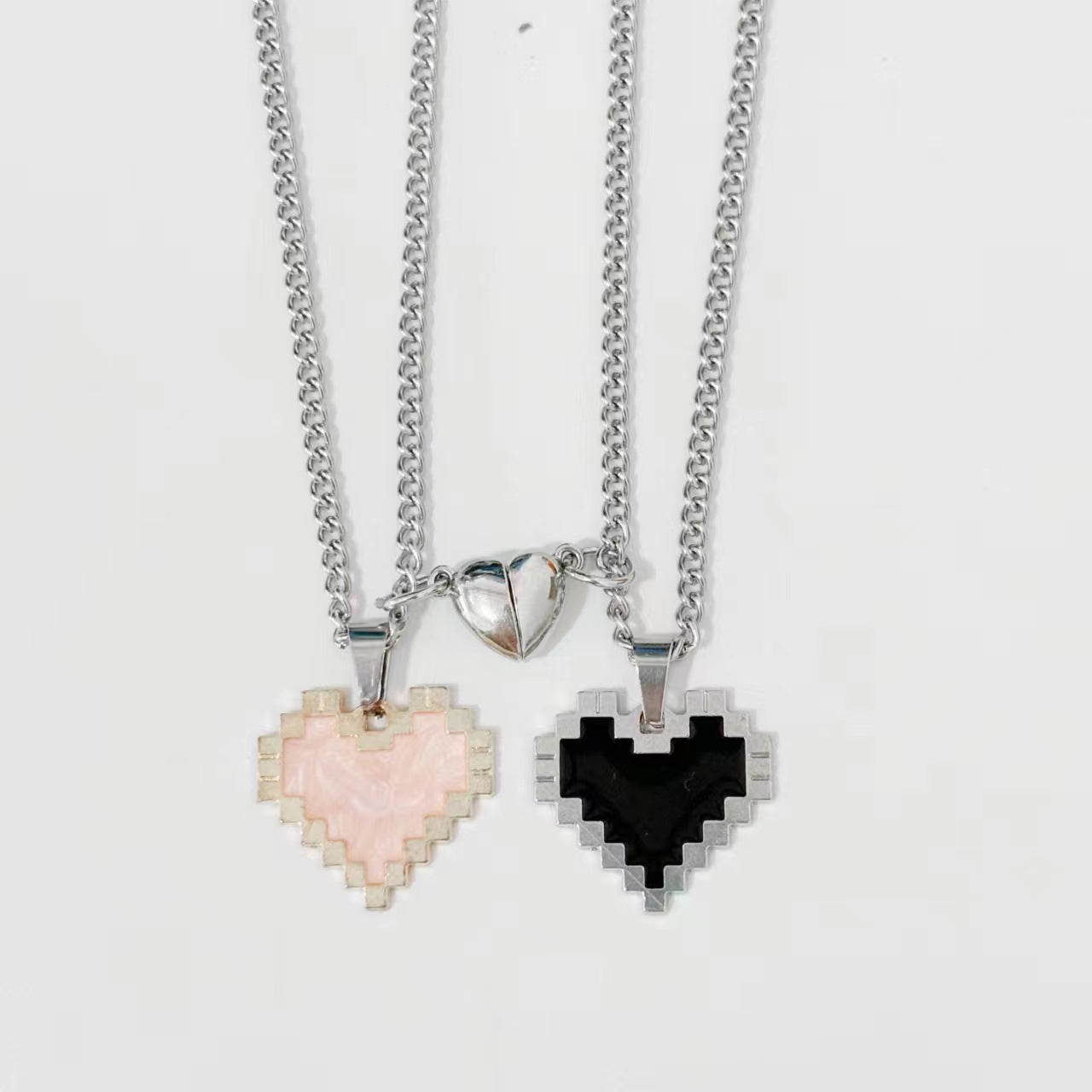 2Pcs Magnetic Heart-Shaped Mosaic Necklace Set