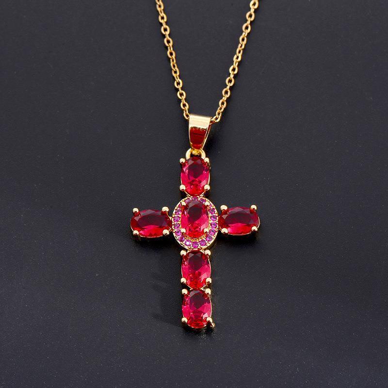 Copper Zircon Cross Pendant Necklace