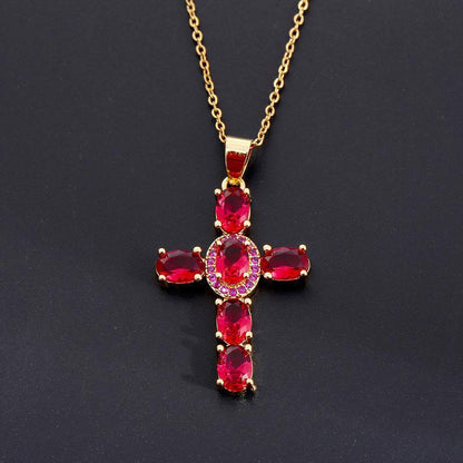 Copper Zircon Cross Pendant Necklace