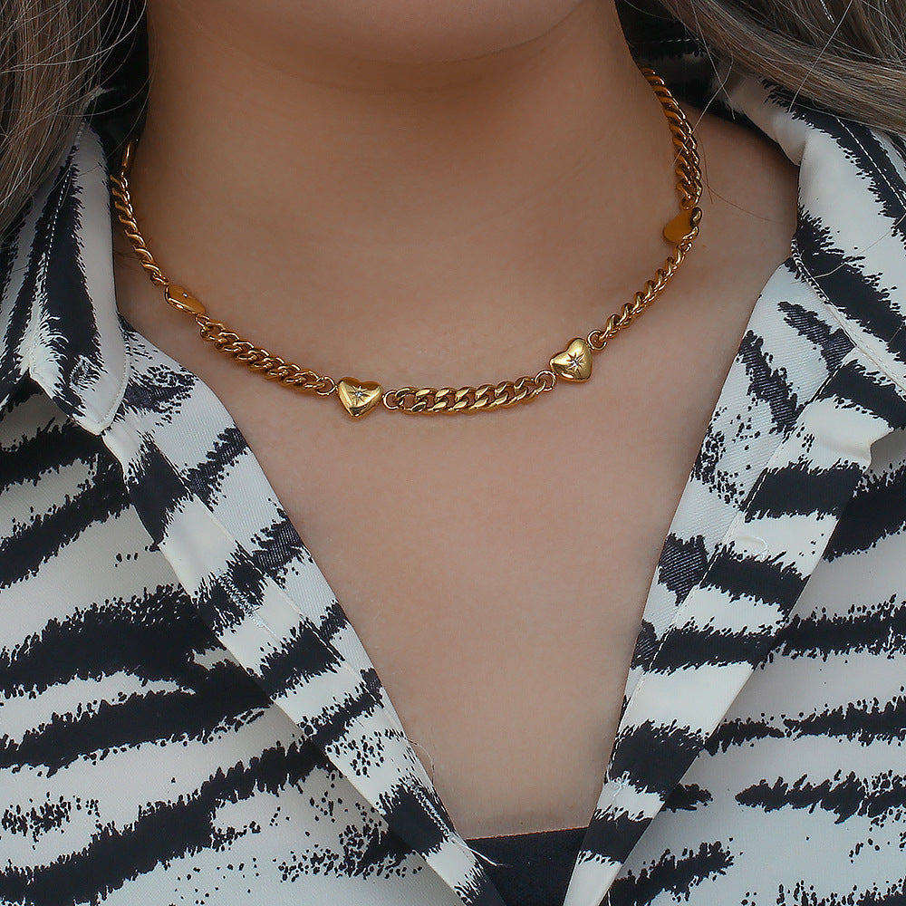 Retro Heart Cuban Link Necklace or Bracelet for Women