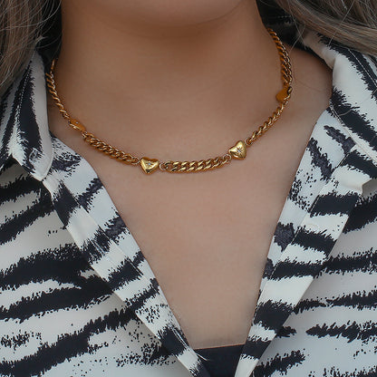 Retro Heart Cuban Link Necklace or Bracelet for Women