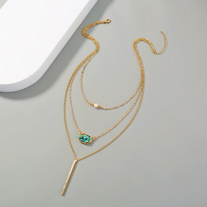 Simple Diamond-Shaped Natural Turquoise Pendant Necklace