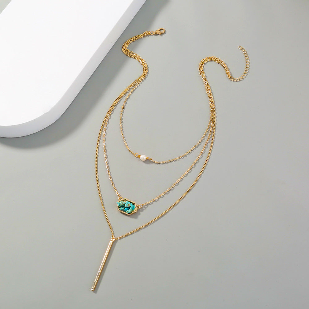 Simple Diamond-Shaped Natural Turquoise Pendant Necklace