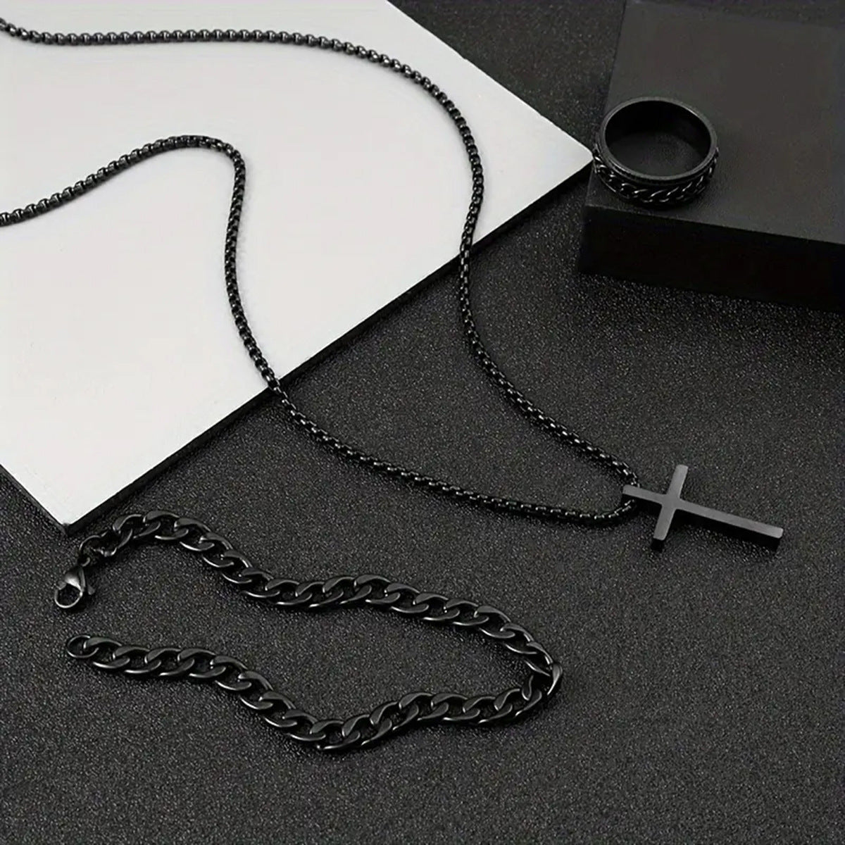 Cross Necklace, Ring & Bracelet Set