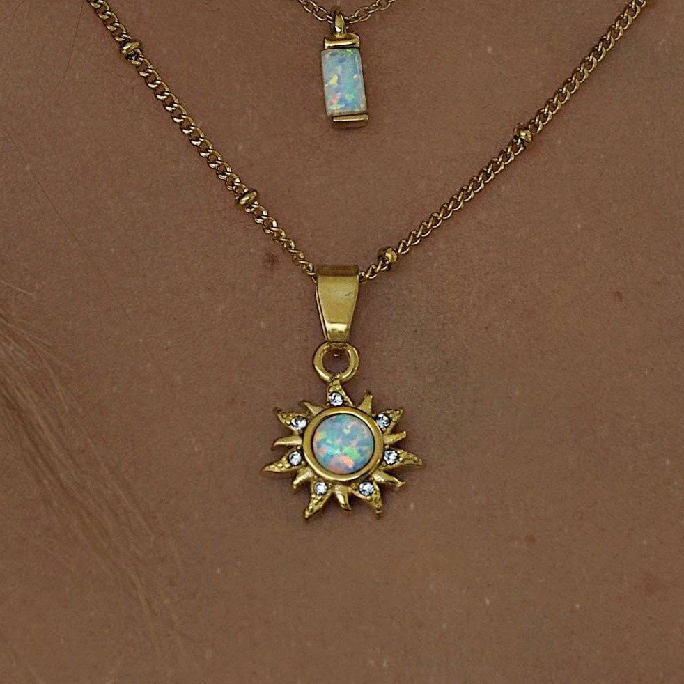 Natural Opal Sun Pendant Necklace