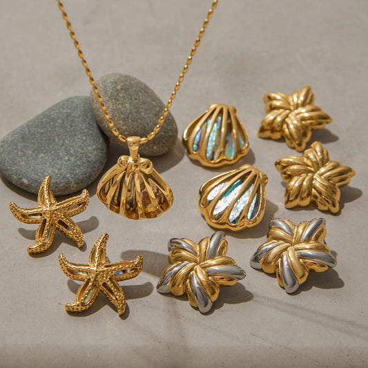 Abalone Shell Titanium Steel Necklace & Ear Stud Set - Trendy Radar