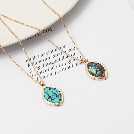 Abalone Shell & Turquoise Inlaid Short Chic Necklace - Trendy Radar