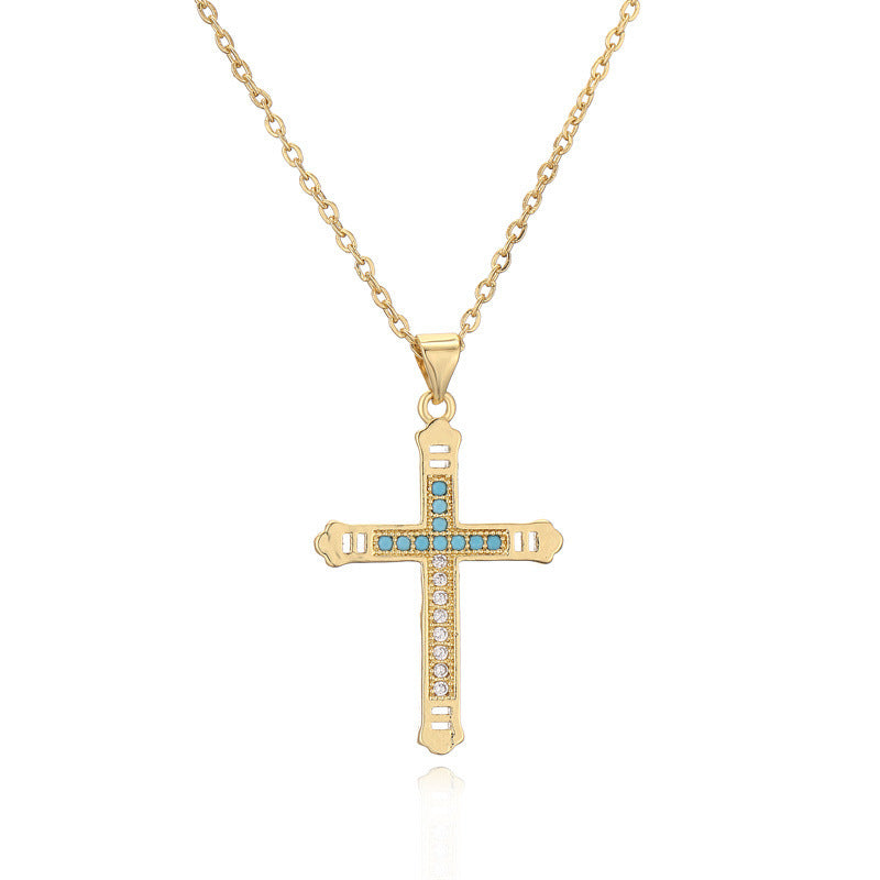 Micro-Inlaid Turquoise Cross Necklace