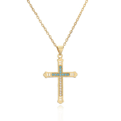 Micro-Inlaid Turquoise Cross Necklace