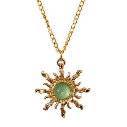 Gold and Light Green Sun Necklace