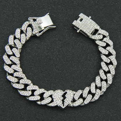 Diamond Broken Heart Cuban Link Chain Necklace & Bracelet