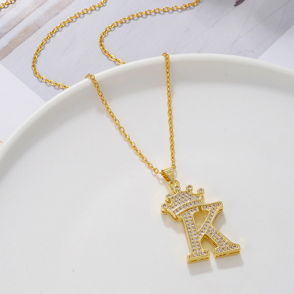 Gold Crown A-Z Pendant Necklace