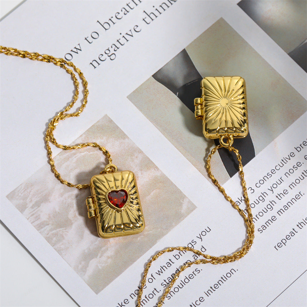 Opening & Closing Love Zircon Album Box Necklace