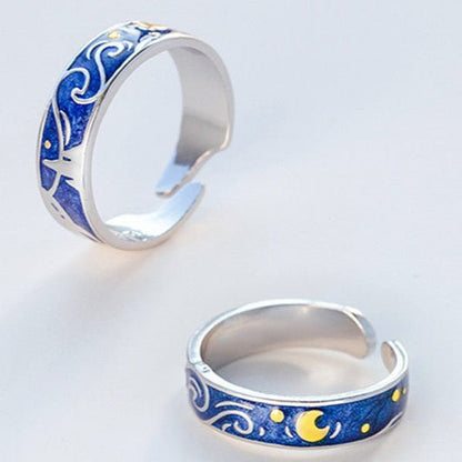 Adjustable Sea Blue Starry Sky Couple Ring - Trendy Radar