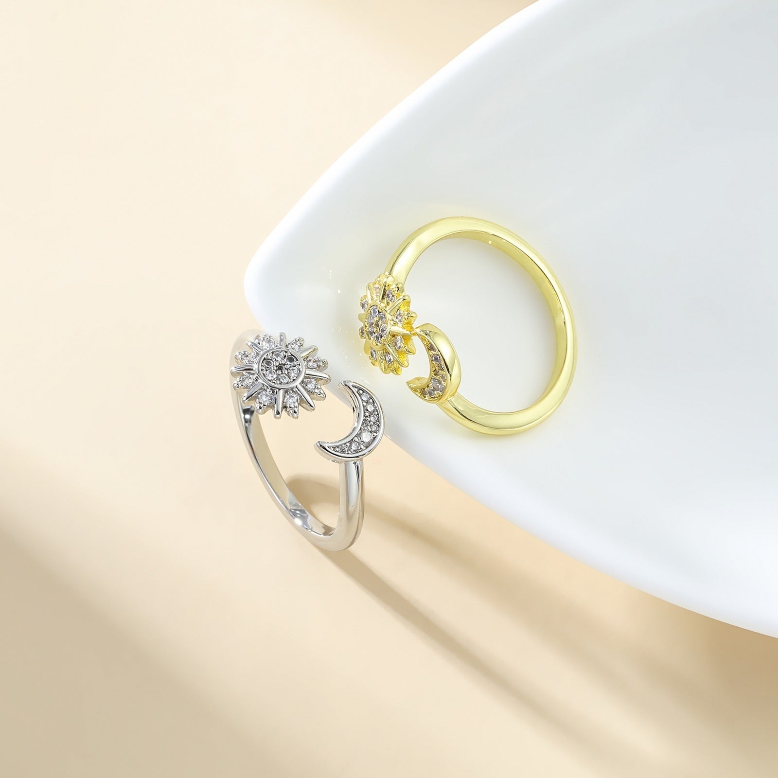 Adjustable Star and Moon Ring with Rhinestones - Trendy Radar