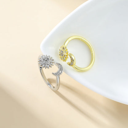 Adjustable Star and Moon Ring with Rhinestones - Trendy Radar