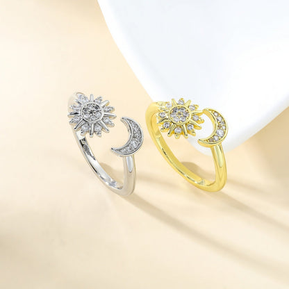 Adjustable Star and Moon Ring with Rhinestones - Trendy Radar