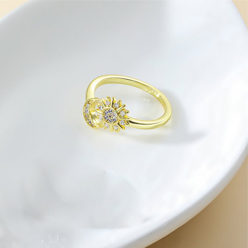 Adjustable Star and Moon Ring with Rhinestones - Trendy Radar