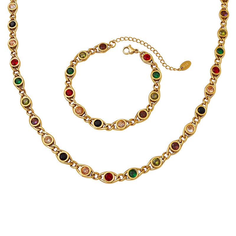 Small Fish Eye Design Colorful Zircon Necklace & Bracelet