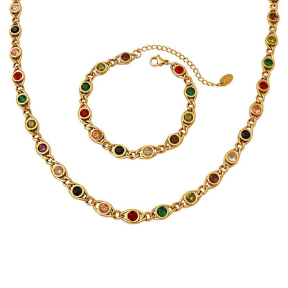 Small Fish Eye Design Colorful Zircon Necklace & Bracelet