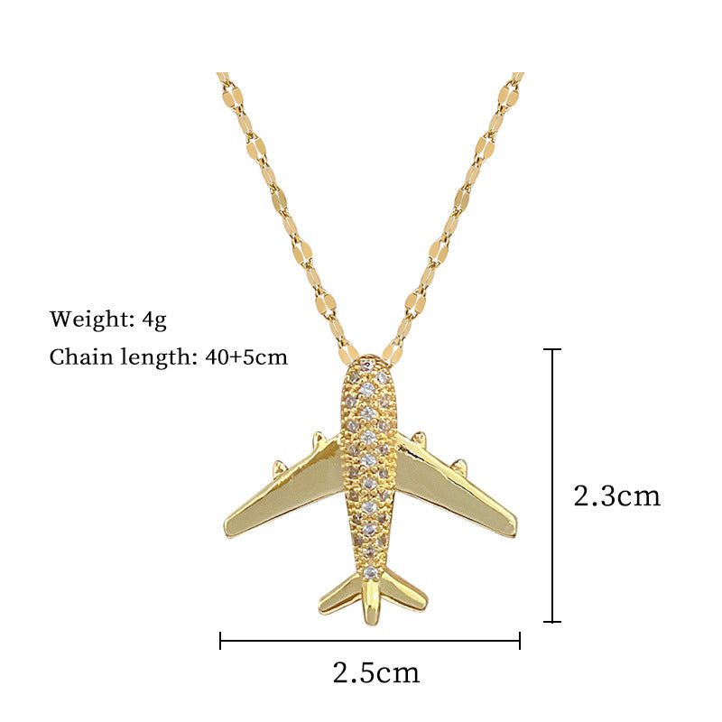 Airplane Full Zircon Gold Necklace