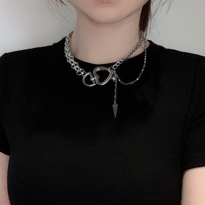 Hip Hop Heart Pendant Clavicle Chain Necklace