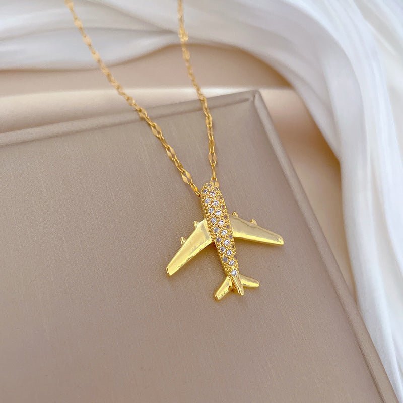Airplane Full Zircon Gold Necklace - Trendy Radar