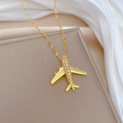 Airplane Full Zircon Gold Necklace - Trendy Radar