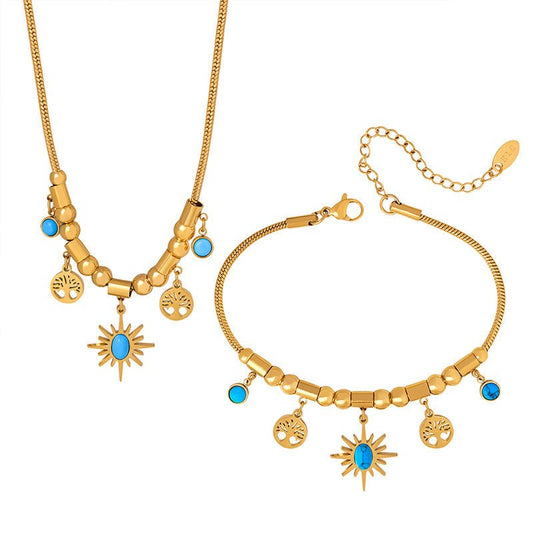 All - Match Sun Turquoise Pendant Necklace & Bracelet Set - Trendy Radar