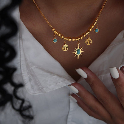 All - Match Sun Turquoise Pendant Necklace & Bracelet Set - Trendy Radar
