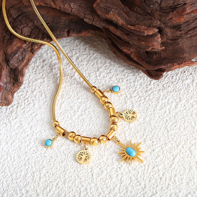 All - Match Sun Turquoise Pendant Necklace & Bracelet Set - Trendy Radar